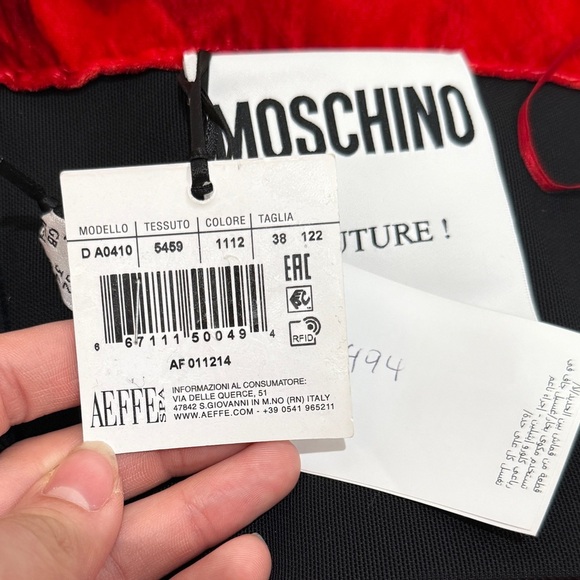 NWT Moschino Abstract Off-The-Shoulder Velour Velvet Dress US 4 Red Cocktail - Picture 7 of 14